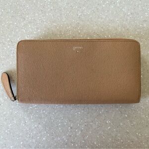 Genten Long Zippered Leather Tan Blue Wallet
